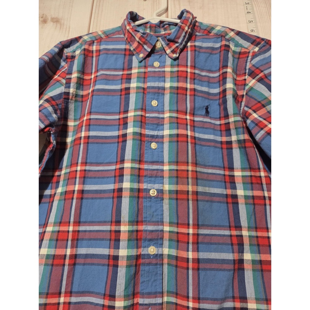 Ralph Lauren Shirt Boys Large Blue Red Plaid Short Sleeve Button Down Casual - Picture 2 of 7
